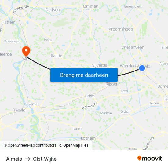 Almelo to Olst-Wijhe map