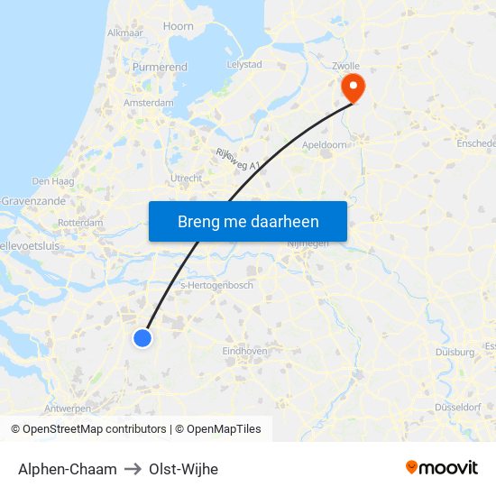 Alphen-Chaam to Olst-Wijhe map