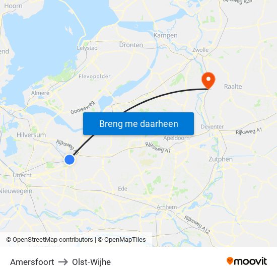 Amersfoort to Olst-Wijhe map