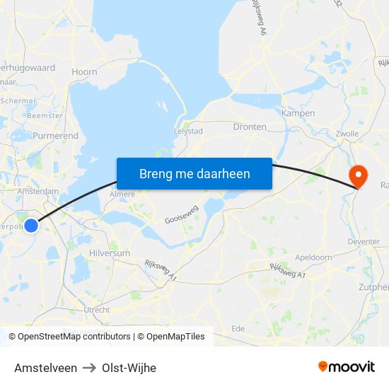Amstelveen to Olst-Wijhe map