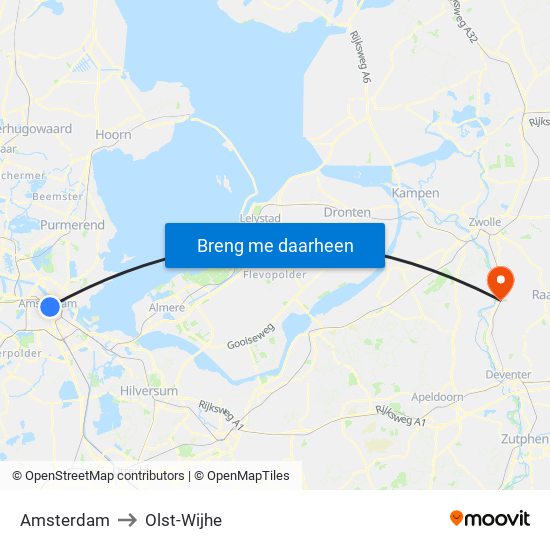 Amsterdam to Olst-Wijhe map