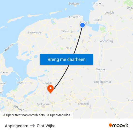 Appingedam to Olst-Wijhe map