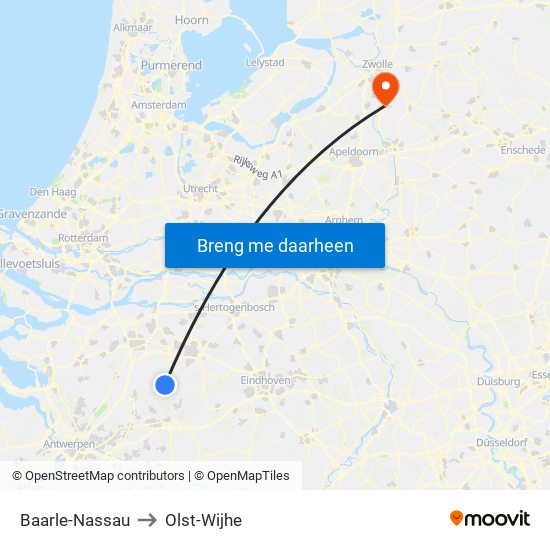 Baarle-Nassau to Olst-Wijhe map