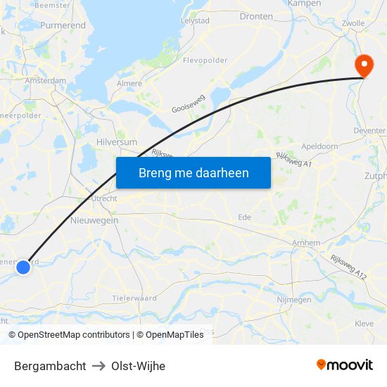 Bergambacht to Olst-Wijhe map