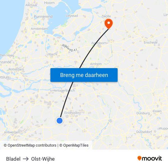 Bladel to Olst-Wijhe map