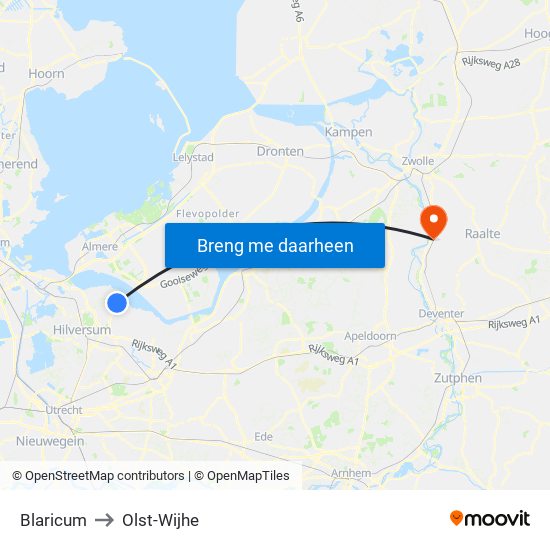 Blaricum to Olst-Wijhe map
