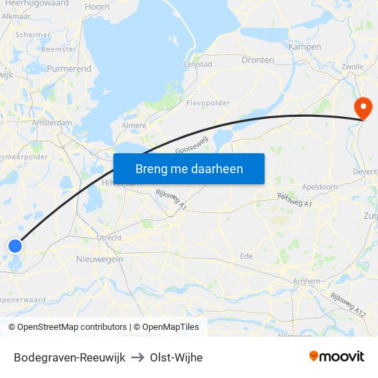 Bodegraven-Reeuwijk to Olst-Wijhe map