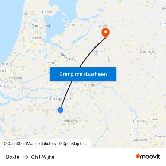 Boxtel to Olst-Wijhe map
