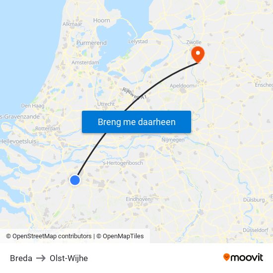 Breda to Olst-Wijhe map