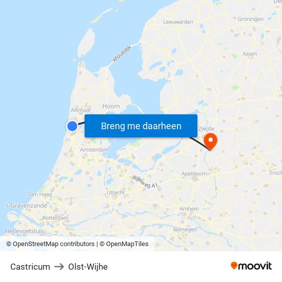 Castricum to Olst-Wijhe map