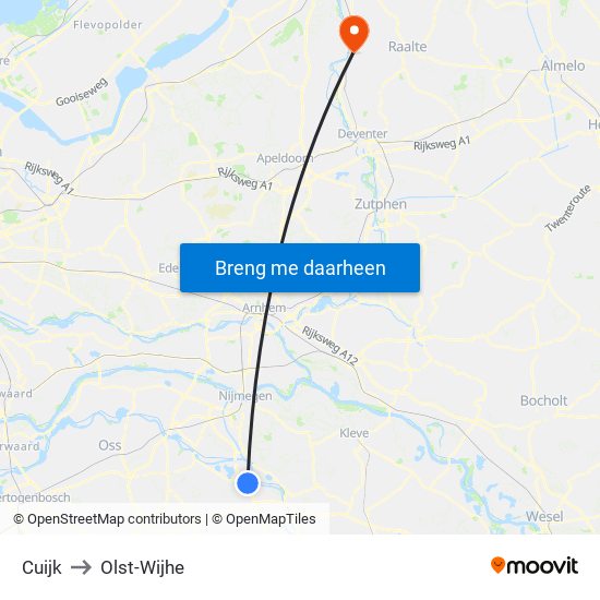 Cuijk to Olst-Wijhe map