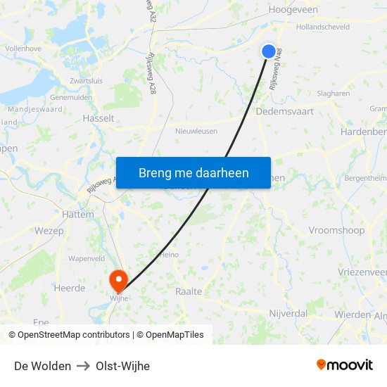 De Wolden to Olst-Wijhe map