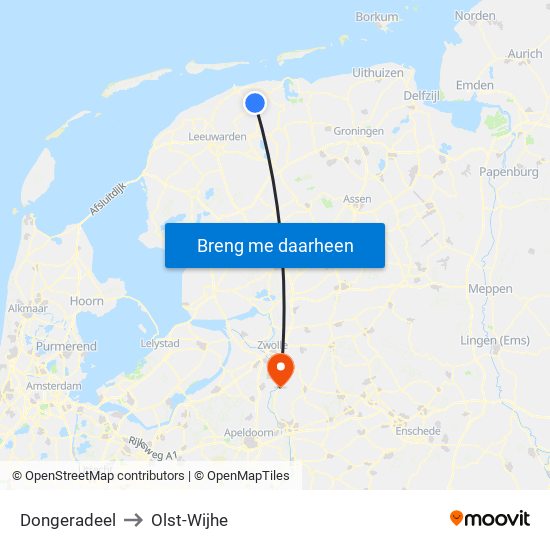 Dongeradeel to Olst-Wijhe map