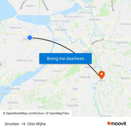 Dronten to Olst-Wijhe map