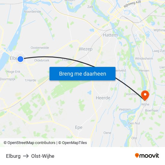 Elburg to Olst-Wijhe map