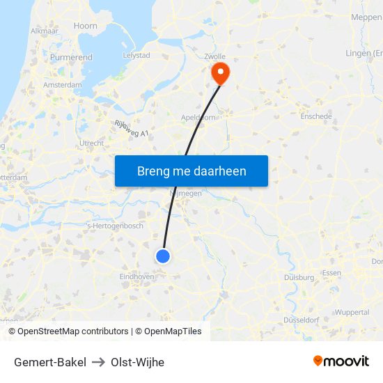 Gemert-Bakel to Olst-Wijhe map