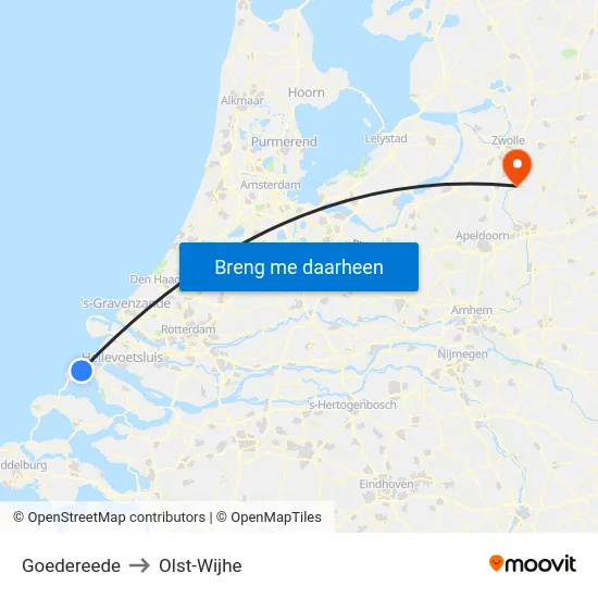 Goedereede to Olst-Wijhe map
