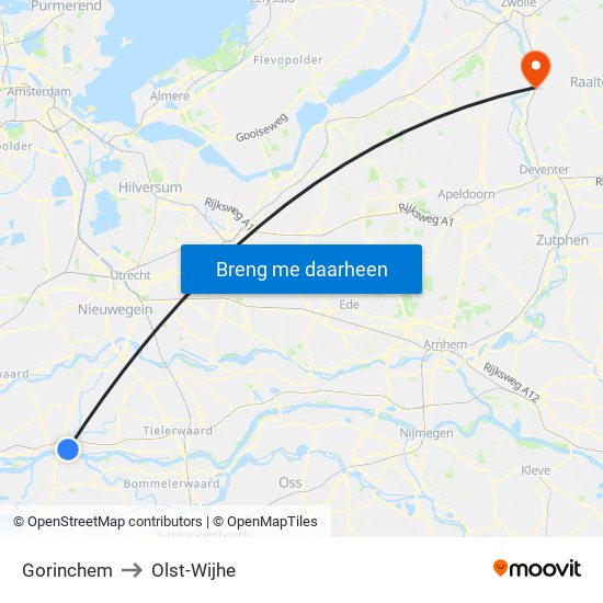 Gorinchem to Olst-Wijhe map