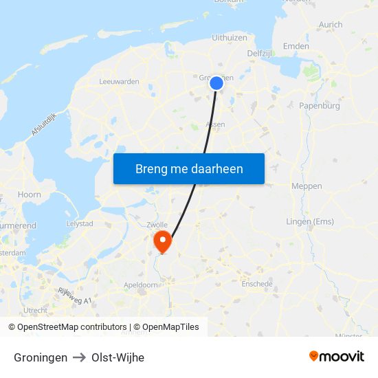 Groningen to Olst-Wijhe map