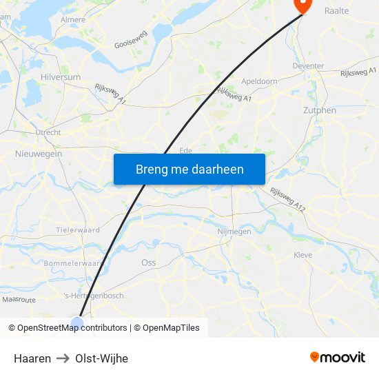 Haaren to Olst-Wijhe map