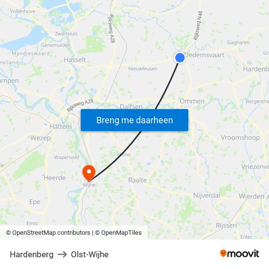 Hardenberg to Olst-Wijhe map