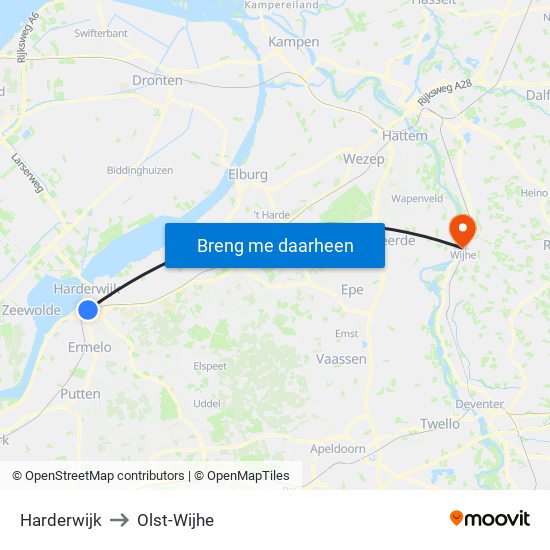 Harderwijk to Olst-Wijhe map