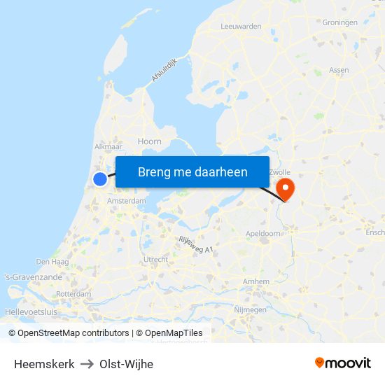 Heemskerk to Olst-Wijhe map
