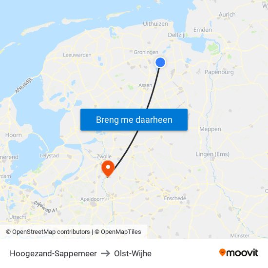 Hoogezand-Sappemeer to Olst-Wijhe map