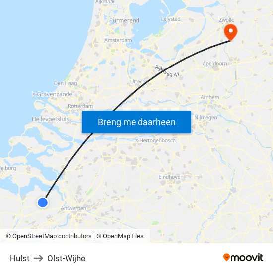 Hulst to Olst-Wijhe map