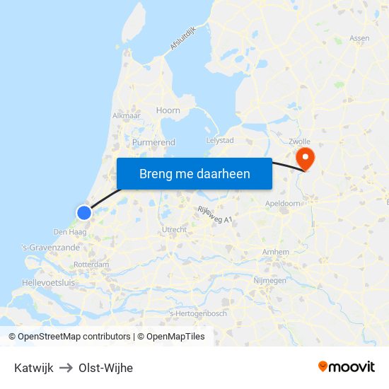 Katwijk to Olst-Wijhe map