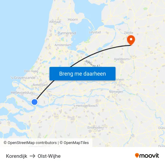 Korendijk to Olst-Wijhe map