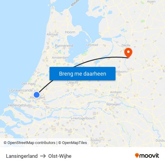 Lansingerland to Olst-Wijhe map