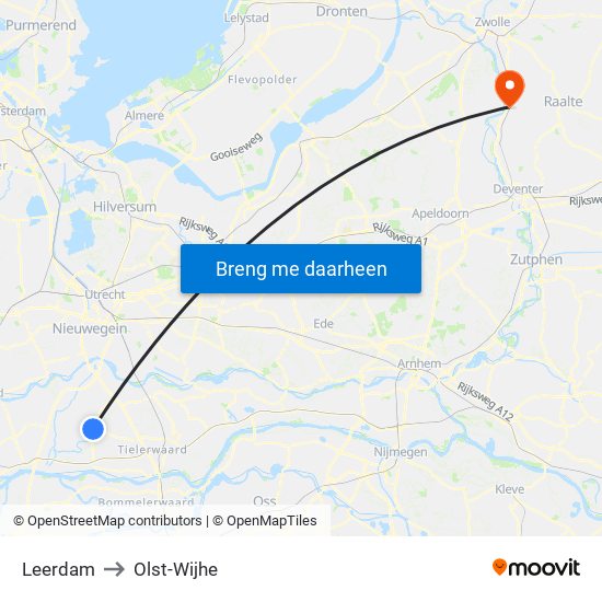 Leerdam to Olst-Wijhe map