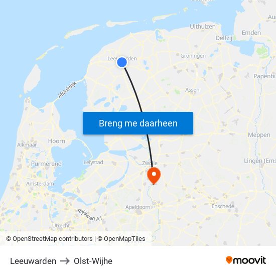 Leeuwarden to Olst-Wijhe map