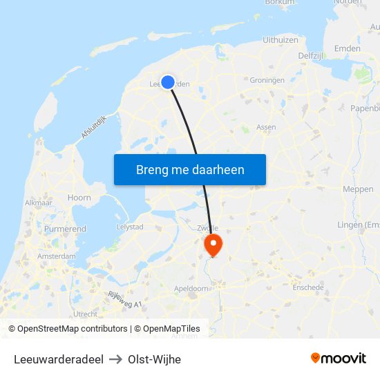 Leeuwarderadeel to Olst-Wijhe map
