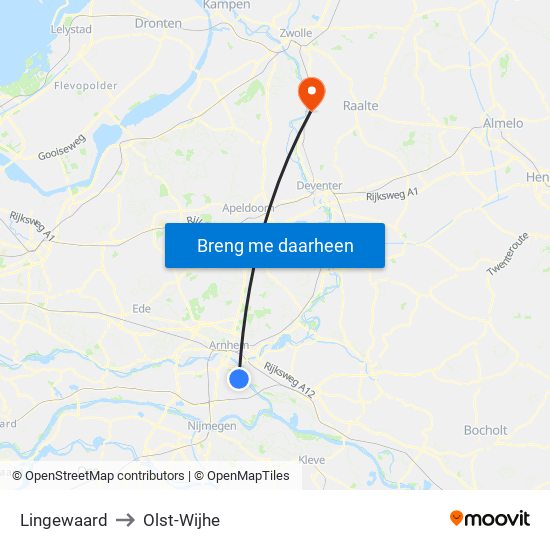 Lingewaard to Olst-Wijhe map