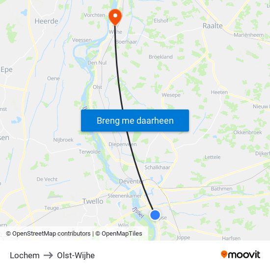 Lochem to Olst-Wijhe map