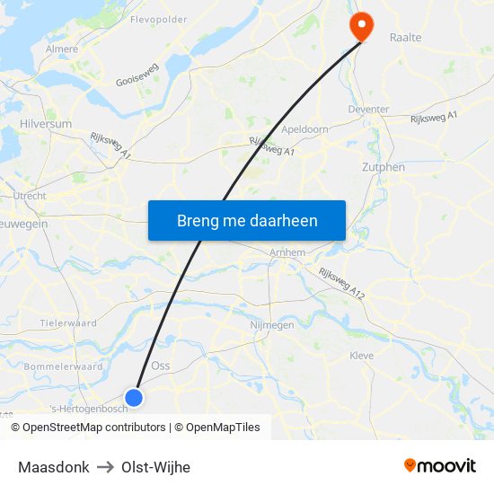Maasdonk to Olst-Wijhe map