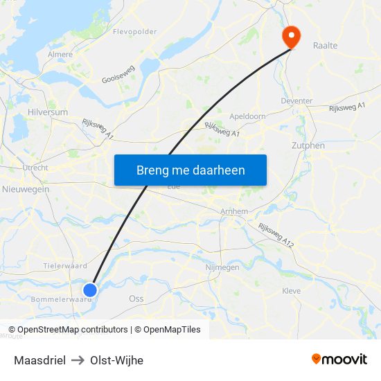 Maasdriel to Olst-Wijhe map