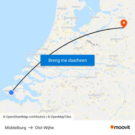 Middelburg to Olst-Wijhe map