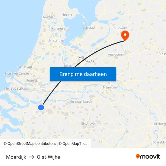 Moerdijk to Olst-Wijhe map