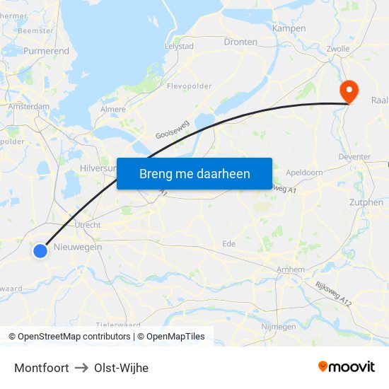 Montfoort to Olst-Wijhe map