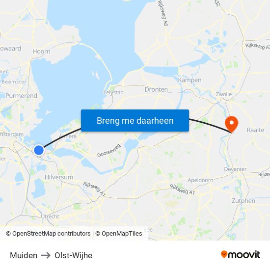 Muiden to Olst-Wijhe map