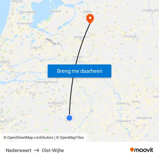 Nederweert to Olst-Wijhe map