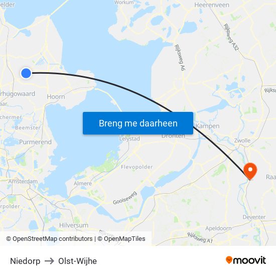 Niedorp to Olst-Wijhe map