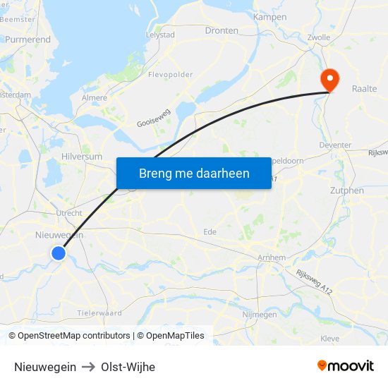 Nieuwegein to Olst-Wijhe map