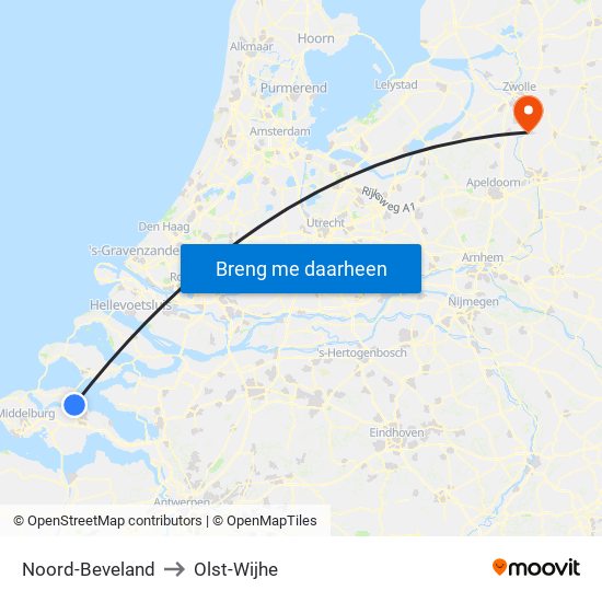 Noord-Beveland to Olst-Wijhe map