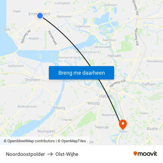 Noordoostpolder to Olst-Wijhe map