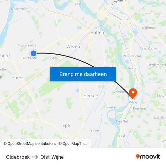 Oldebroek to Olst-Wijhe map