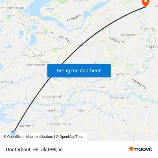 Oosterhout to Olst-Wijhe map